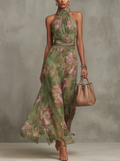 Zaira -  Vestido largo verde con estampado floral para mujer