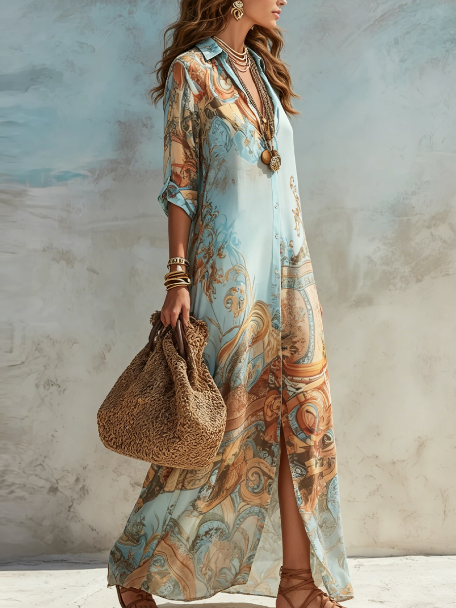 Luna - Vestido camisero mediterráneo