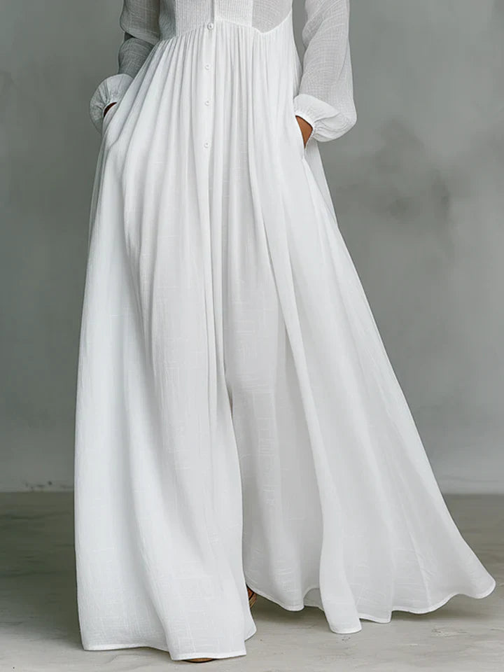 Maxi minimalista con patchwork, cuello alto y mangas largas