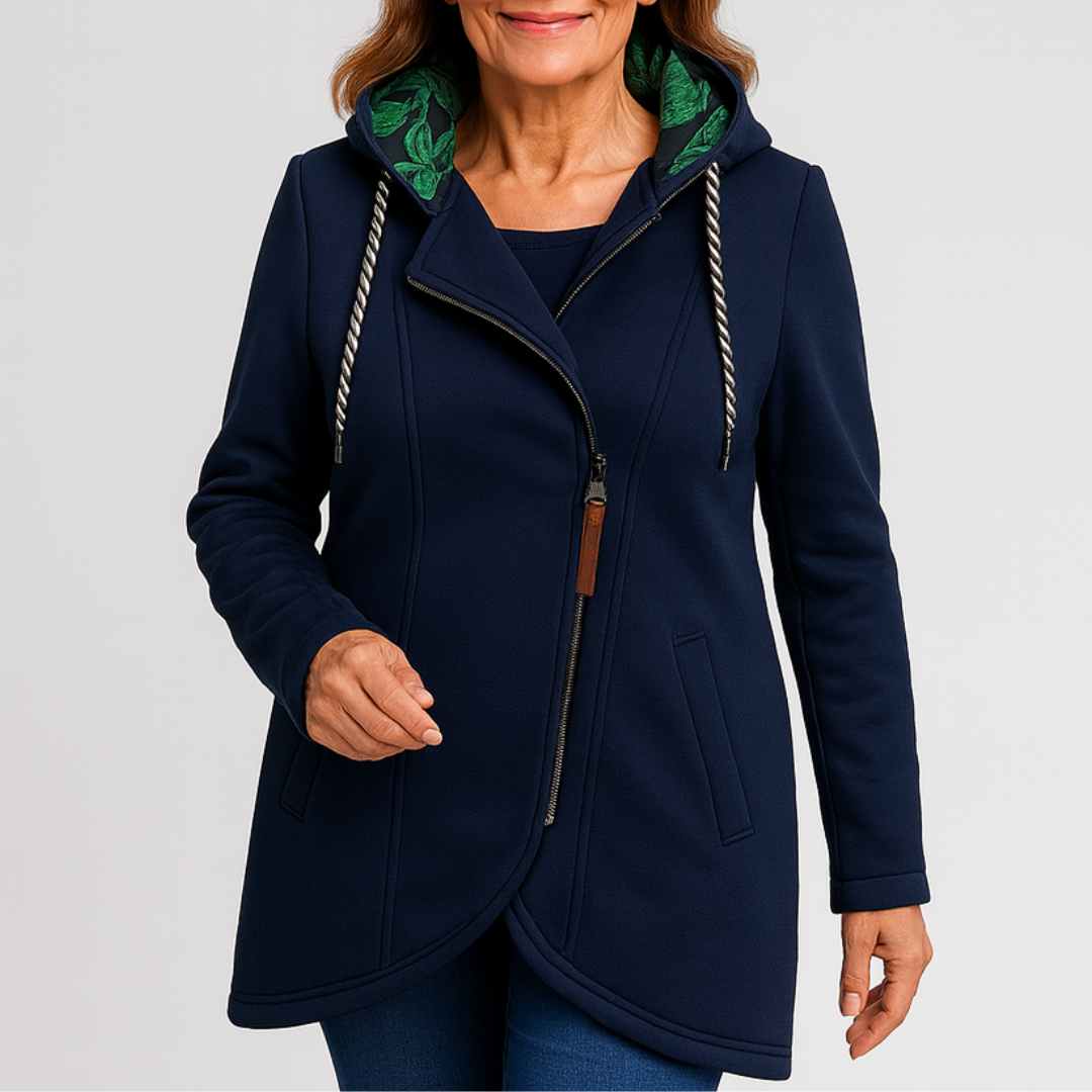 Ariadna - Abrigo elegante con cremallera asimétrica