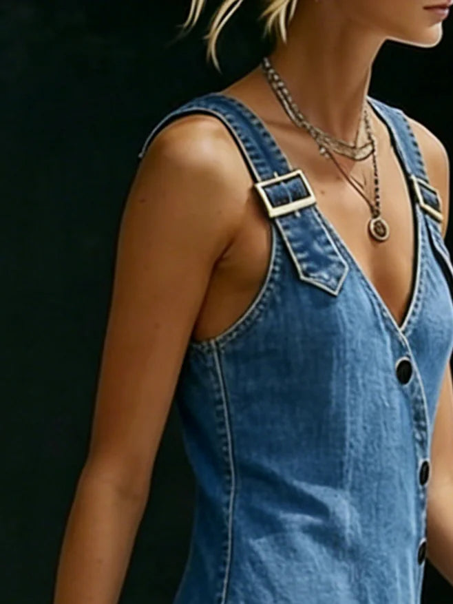 PV17 - Vestido Largo de Denim con Botones