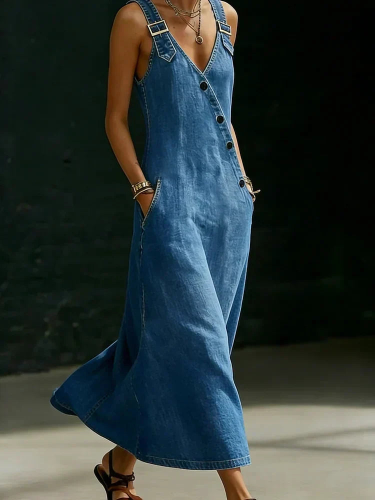 PV17 - Vestido Largo de Denim con Botones