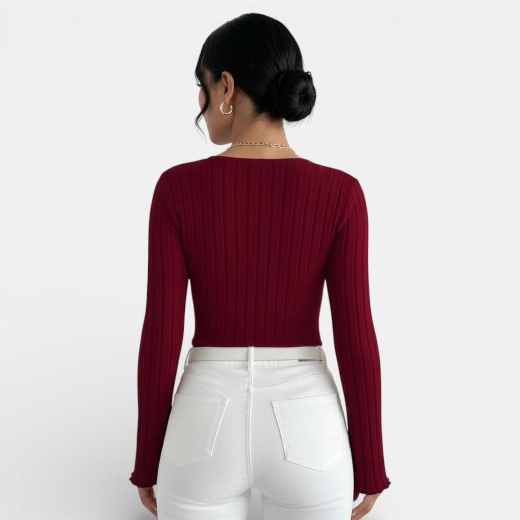 Aurea - Camiseta Mujer Canalé Escote V Manga Larga