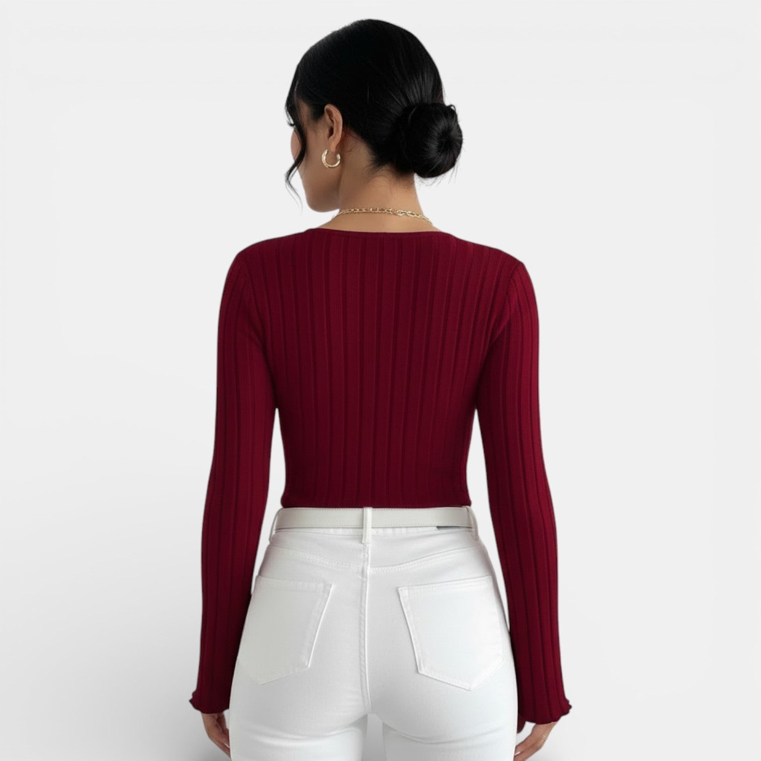 Aurea - Camiseta Mujer Canalé Escote V Manga Larga
