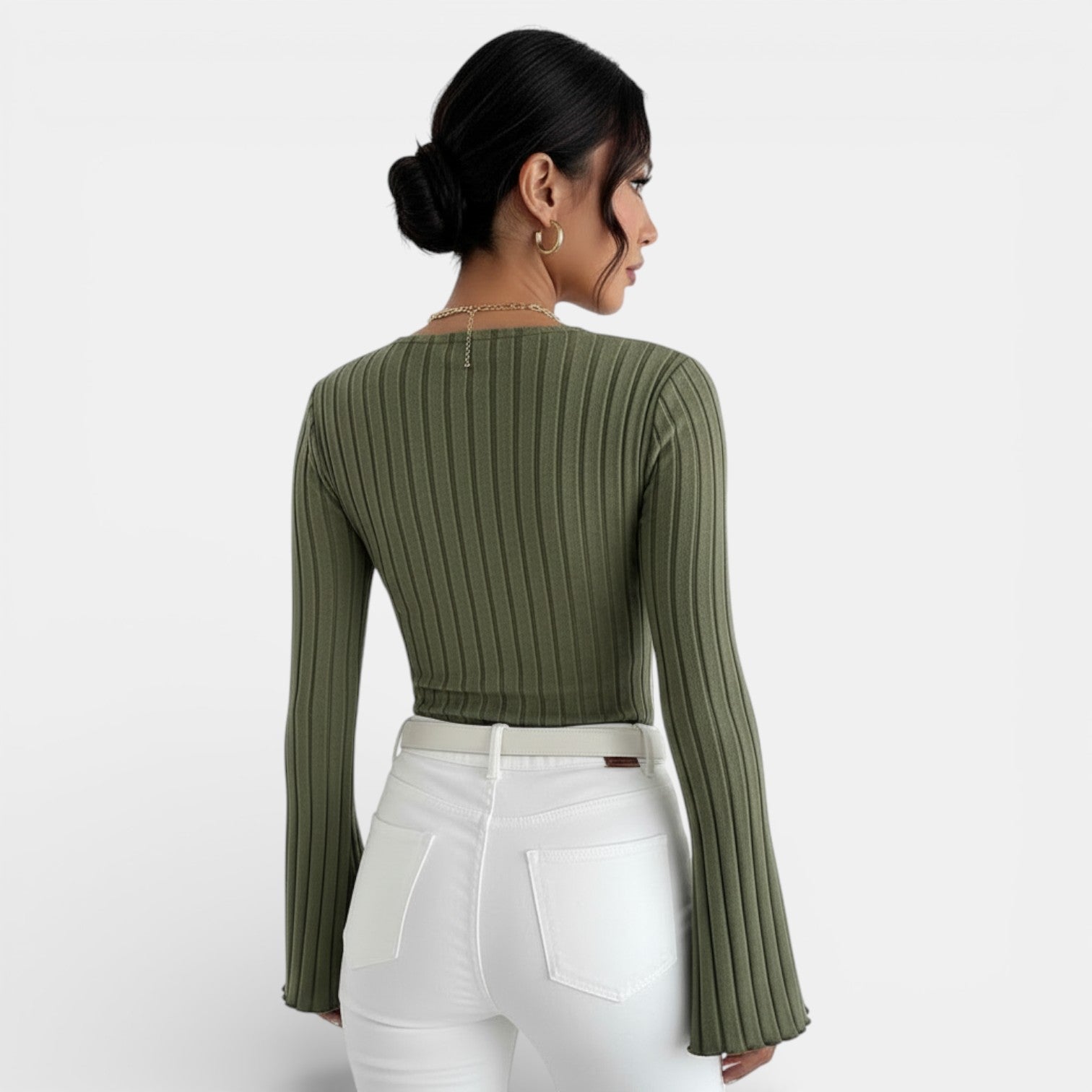 Aurea - Camiseta Mujer Canalé Escote V Manga Larga
