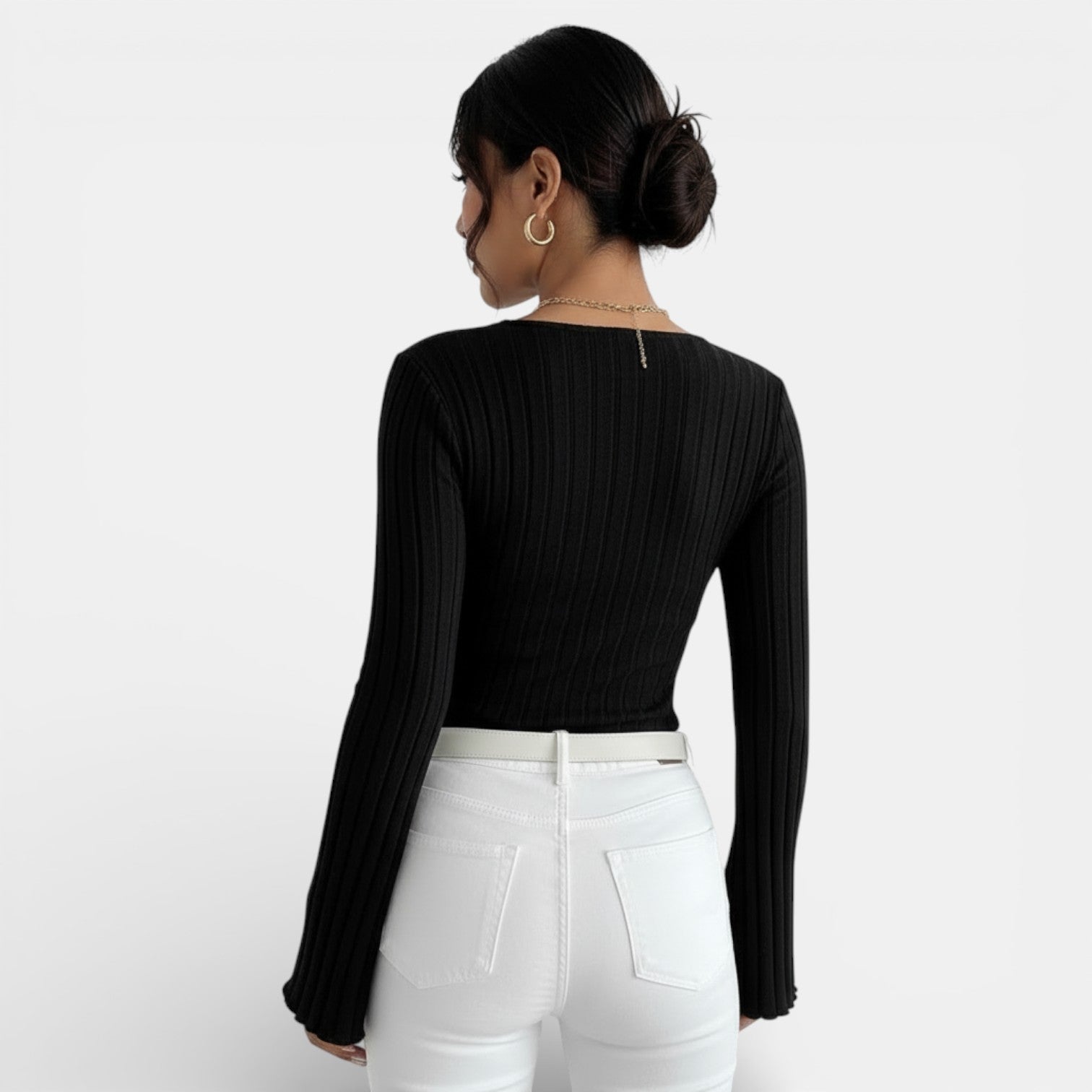 Aurea - Camiseta Mujer Canalé Escote V Manga Larga