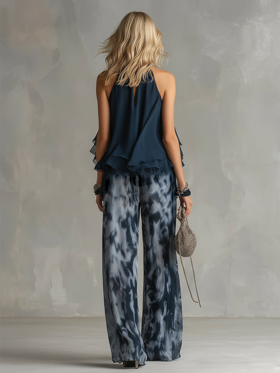 Marta - Conjunto con top de cuello alto y pantalones anchos estampados