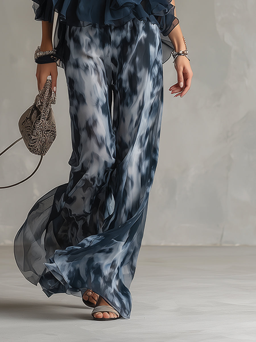 Marta - Conjunto con top de cuello alto y pantalones anchos estampados