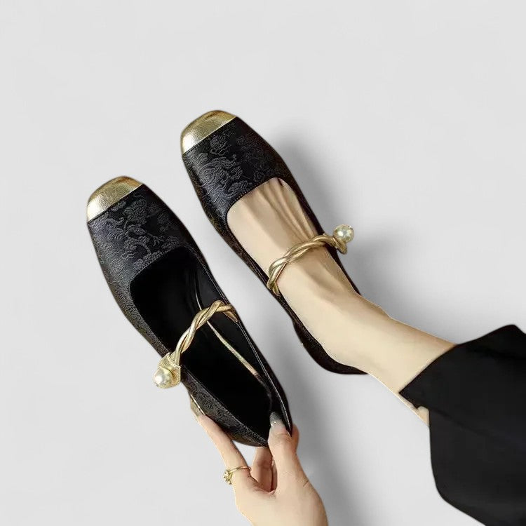 Ruca - Zapatos bailarinas de primavera con tira de decorativa en dorado para mujer