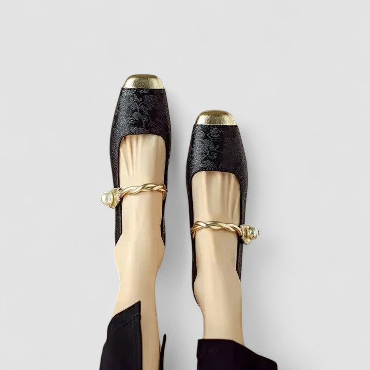 Ruca - Zapatos bailarinas de primavera con tira de decorativa en dorado para mujer