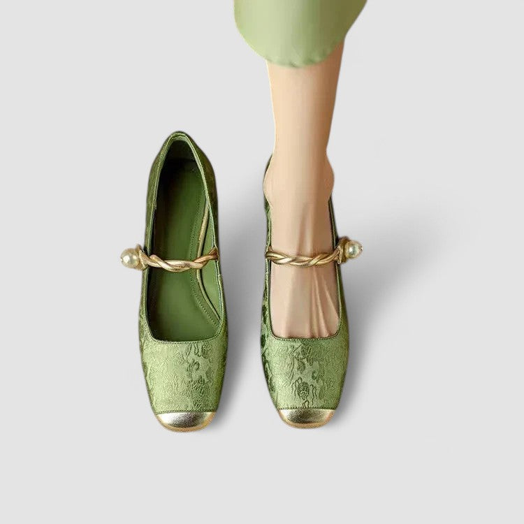 Ruca - Zapatos bailarinas de primavera con tira de decorativa en dorado para mujer