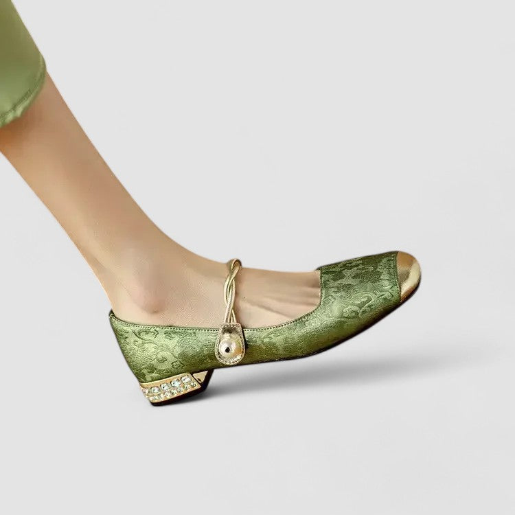 Ruca - Zapatos bailarinas de primavera con tira de decorativa en dorado para mujer