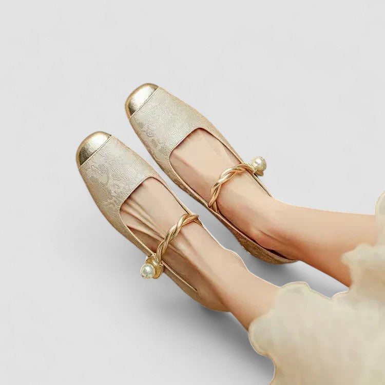 Ruca - Zapatos bailarinas de primavera con tira de decorativa en dorado para mujer
