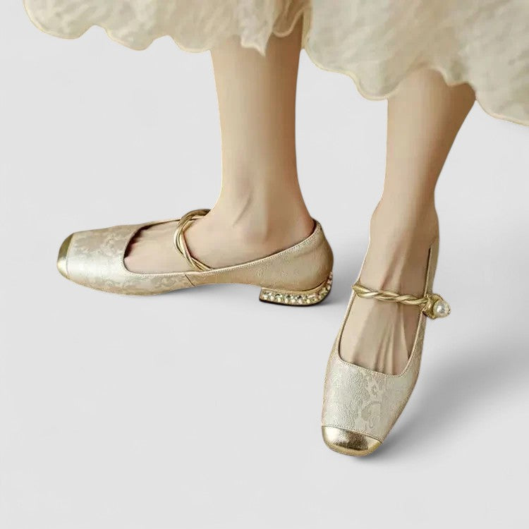 Ruca - Zapatos bailarinas de primavera con tira de decorativa en dorado para mujer