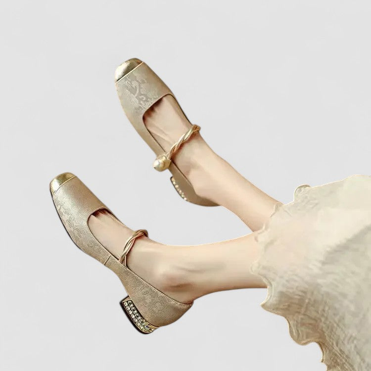 Ruca - Zapatos bailarinas de primavera con tira de decorativa en dorado para mujer
