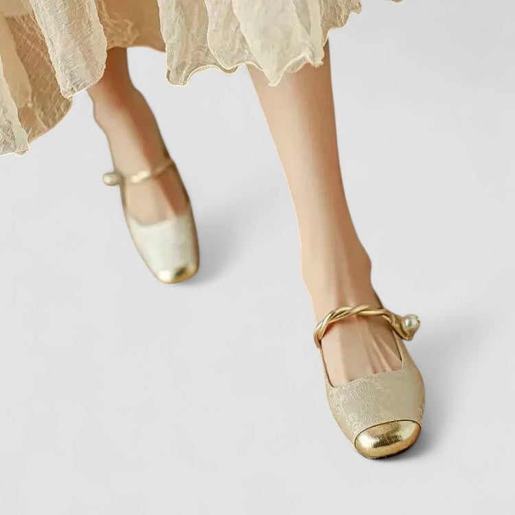 Ruca - Zapatos bailarinas de primavera con tira de decorativa en dorado para mujer