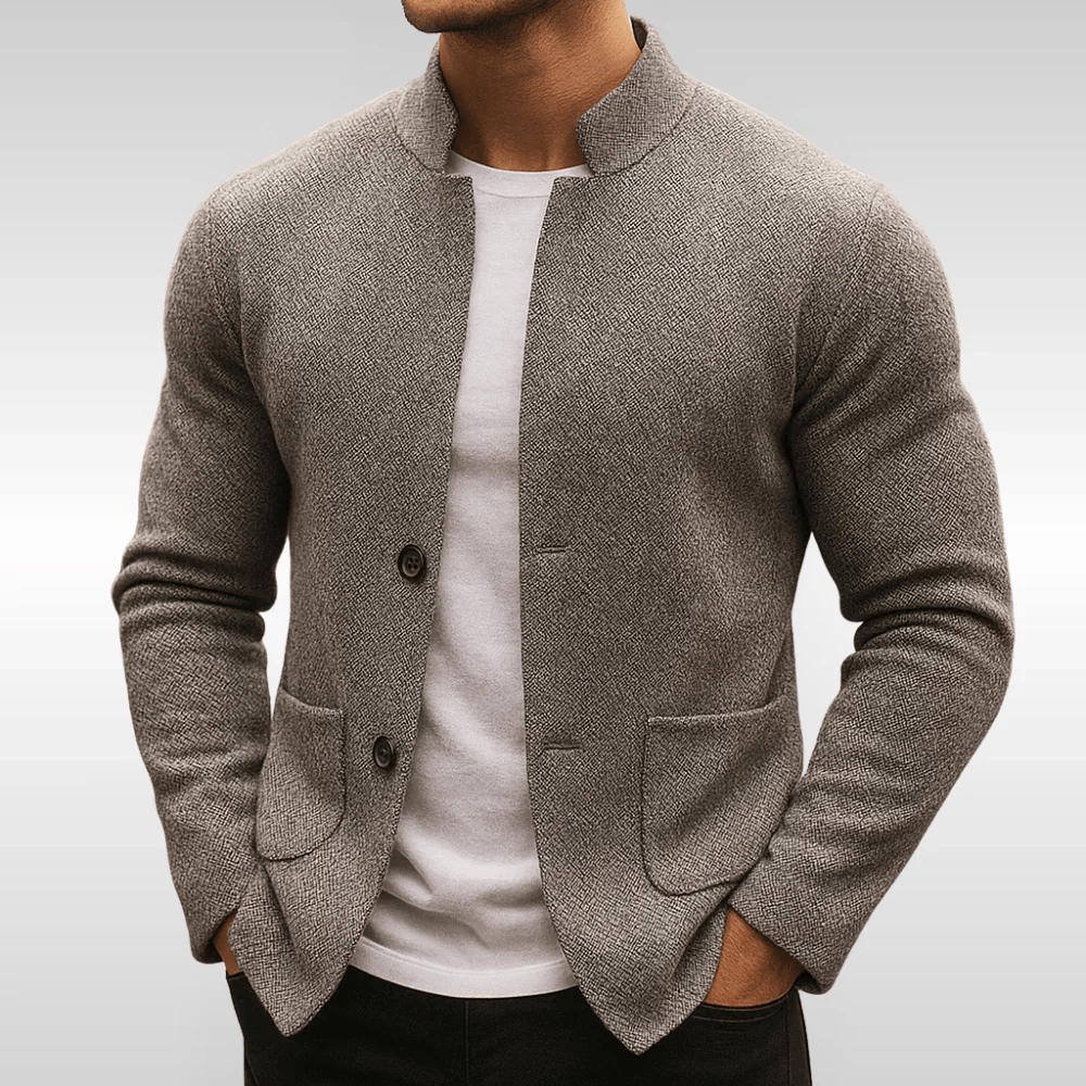 Tebas - Cardigan moderno con cuello alto