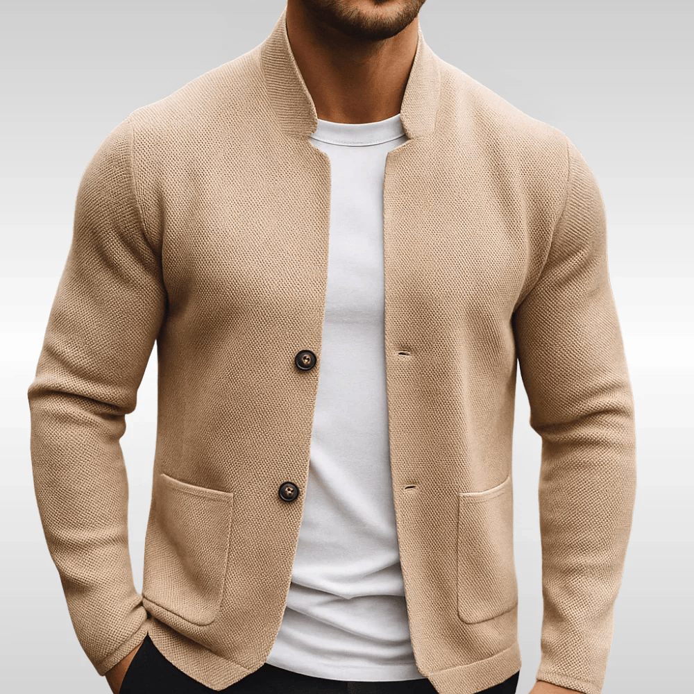 Tebas - Cardigan moderno con cuello alto