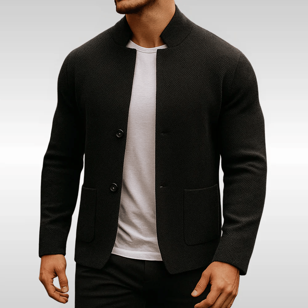 Tebas - Cardigan moderno con cuello alto
