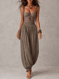 Natividad - Conjunto de Bandeau de Encaje Gris y Pantalones Harem Plisados