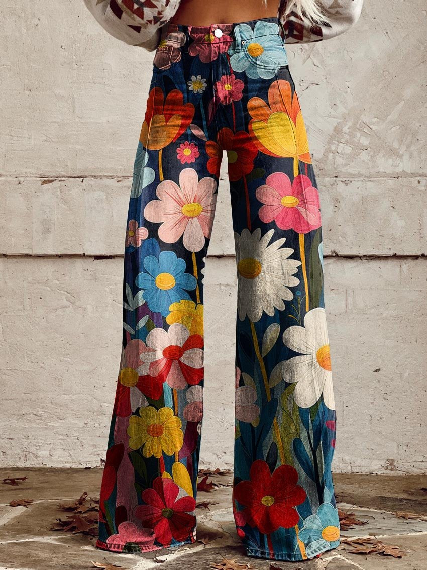Murane - Pantalones Anchos con Estampado Floral