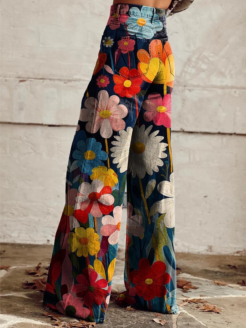 Murane - Pantalones Anchos con Estampado Floral