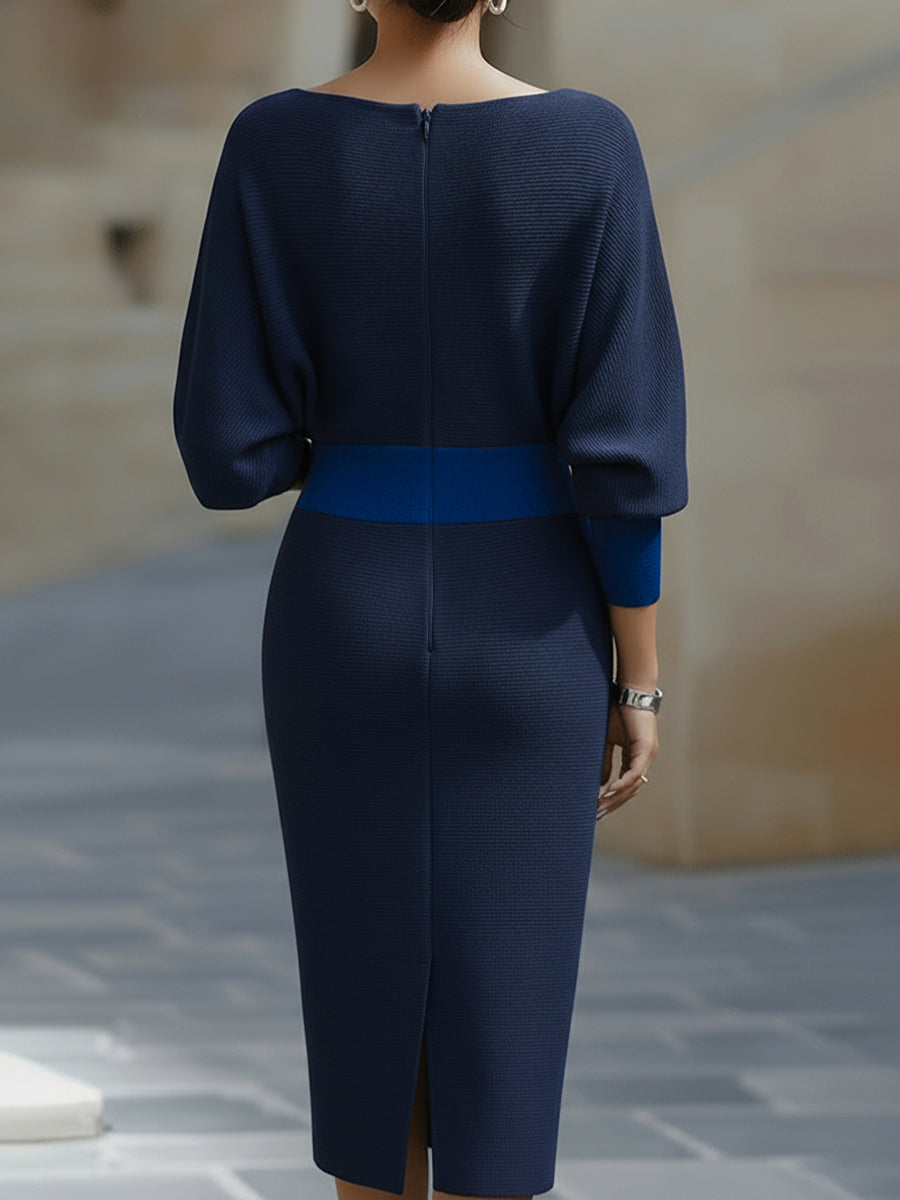 Evania - Vestido Midi Blanco con Drapeado y Mangas Murciélago