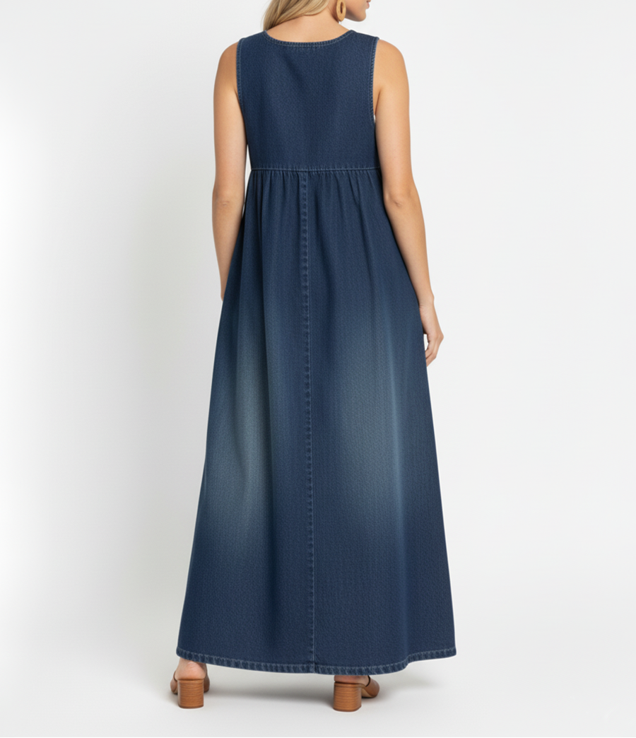 PV20 - Vestido Largo de Denim Lavado Vintage con Toque Suave