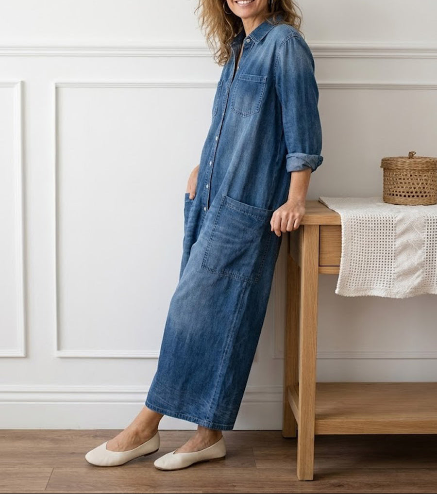 PV16 - Mono Vintage en Denim Suave Lavado con Botones