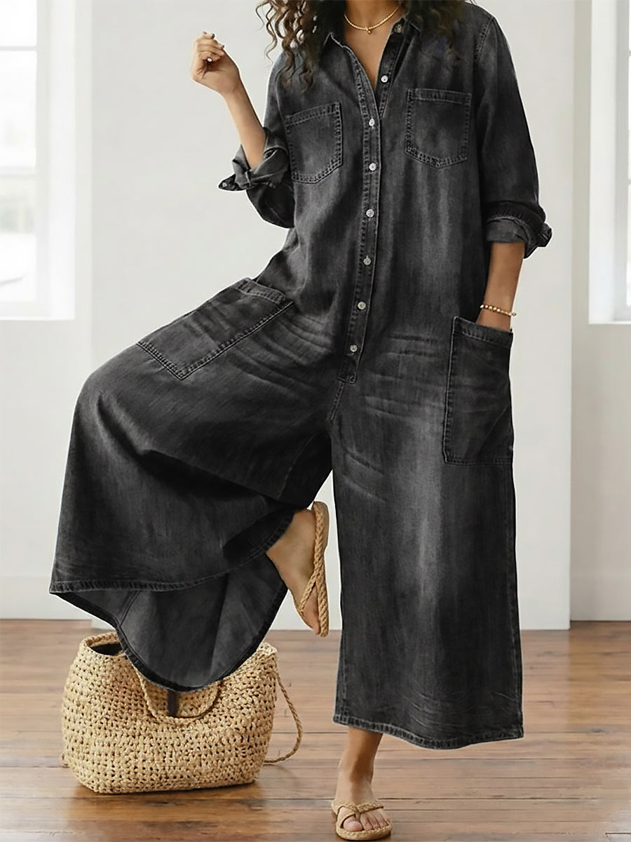 PV16 - Mono Vintage en Denim Suave Lavado con Botones