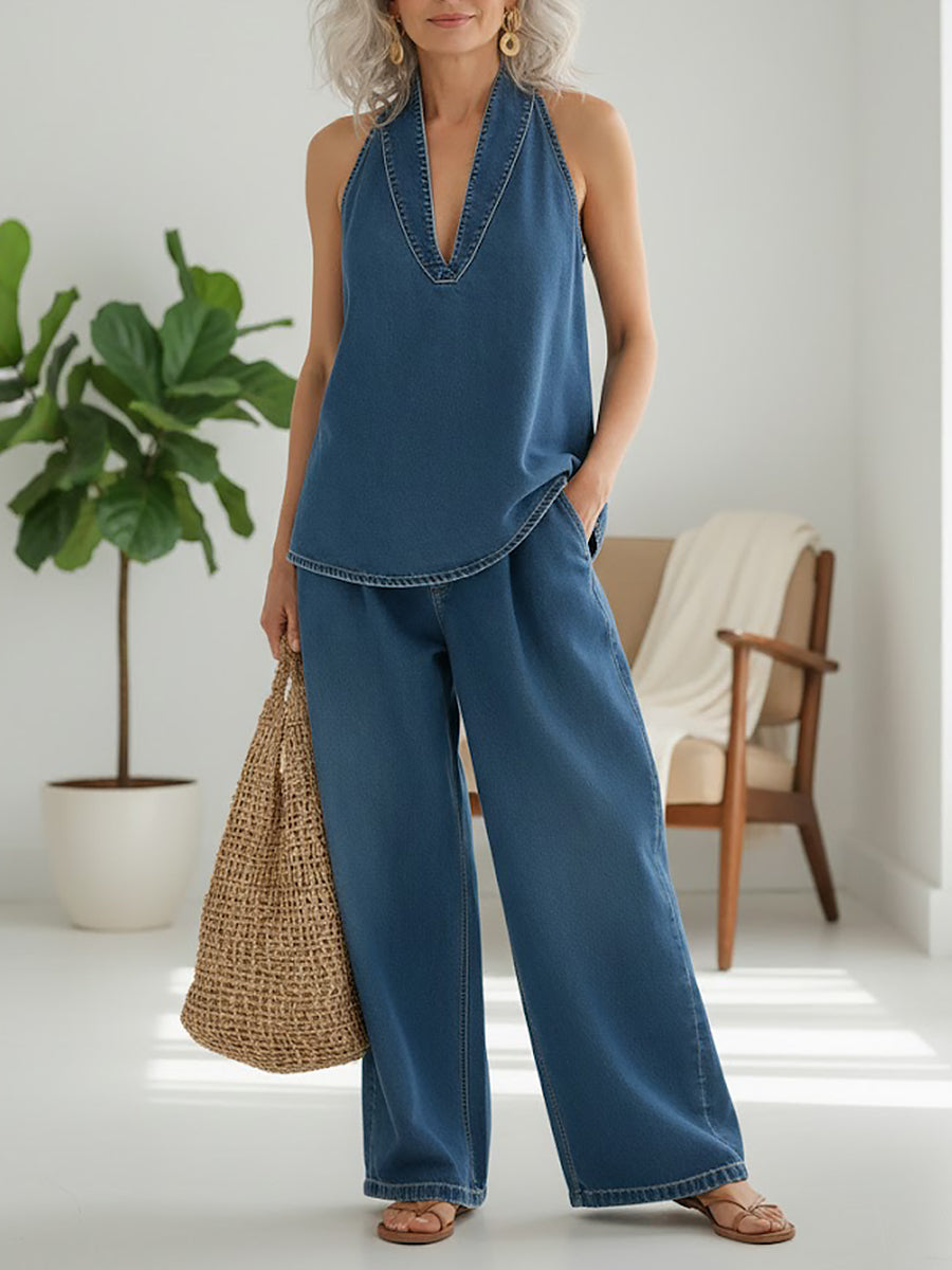 PV21 - Conjunto Gemelar de Denim con Efecto Vintage Lavado Suave