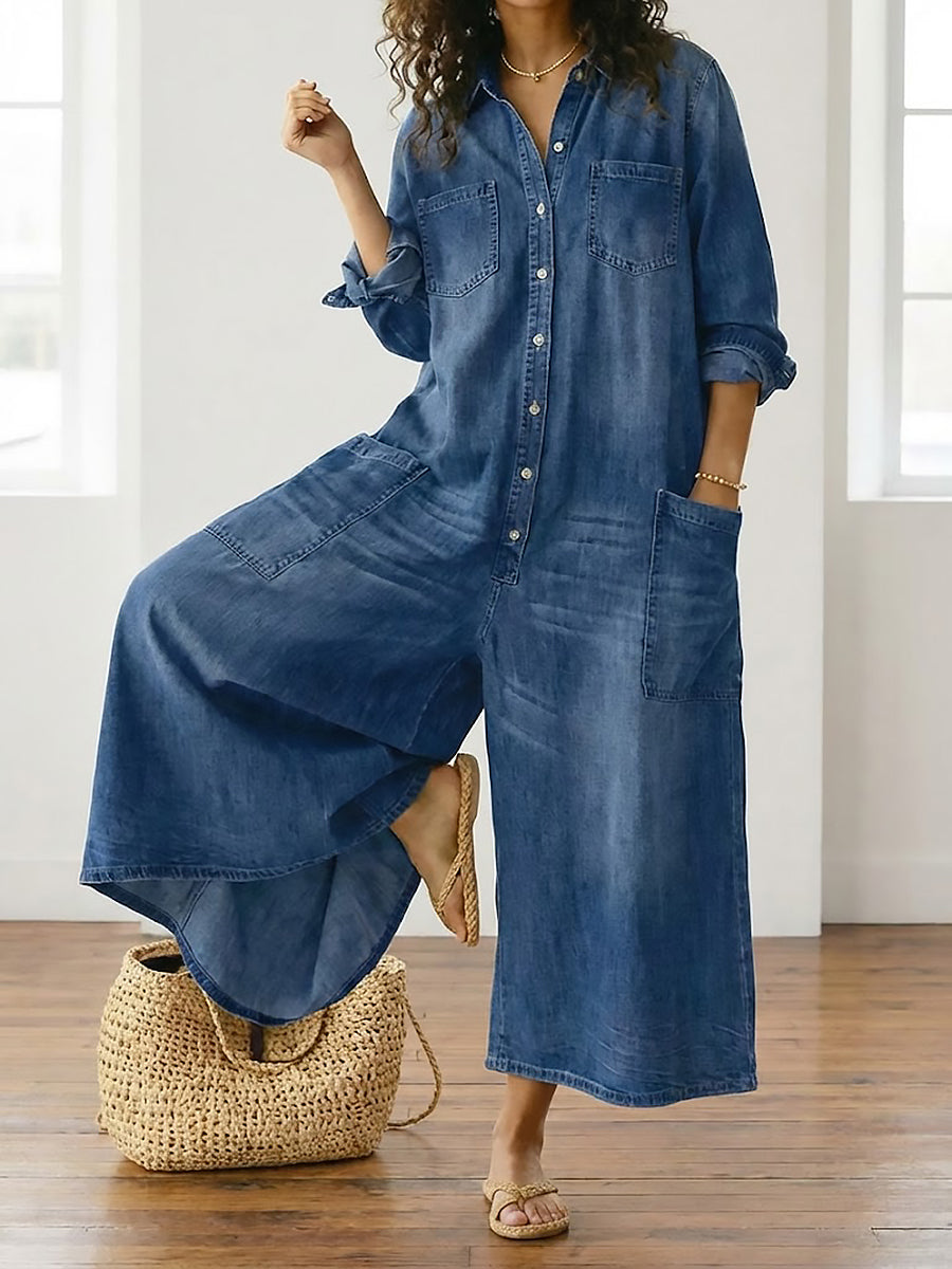 PV16 - Mono Vintage en Denim Suave Lavado con Botones