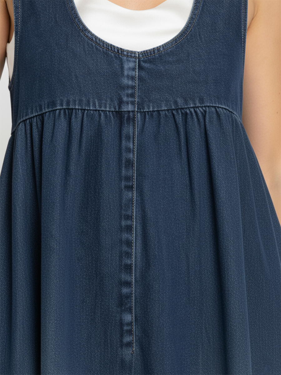 PV20 - Vestido Largo de Denim Lavado Vintage con Toque Suave