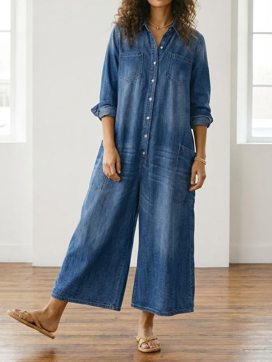 PV16 - Mono Vintage en Denim Suave Lavado con Botones