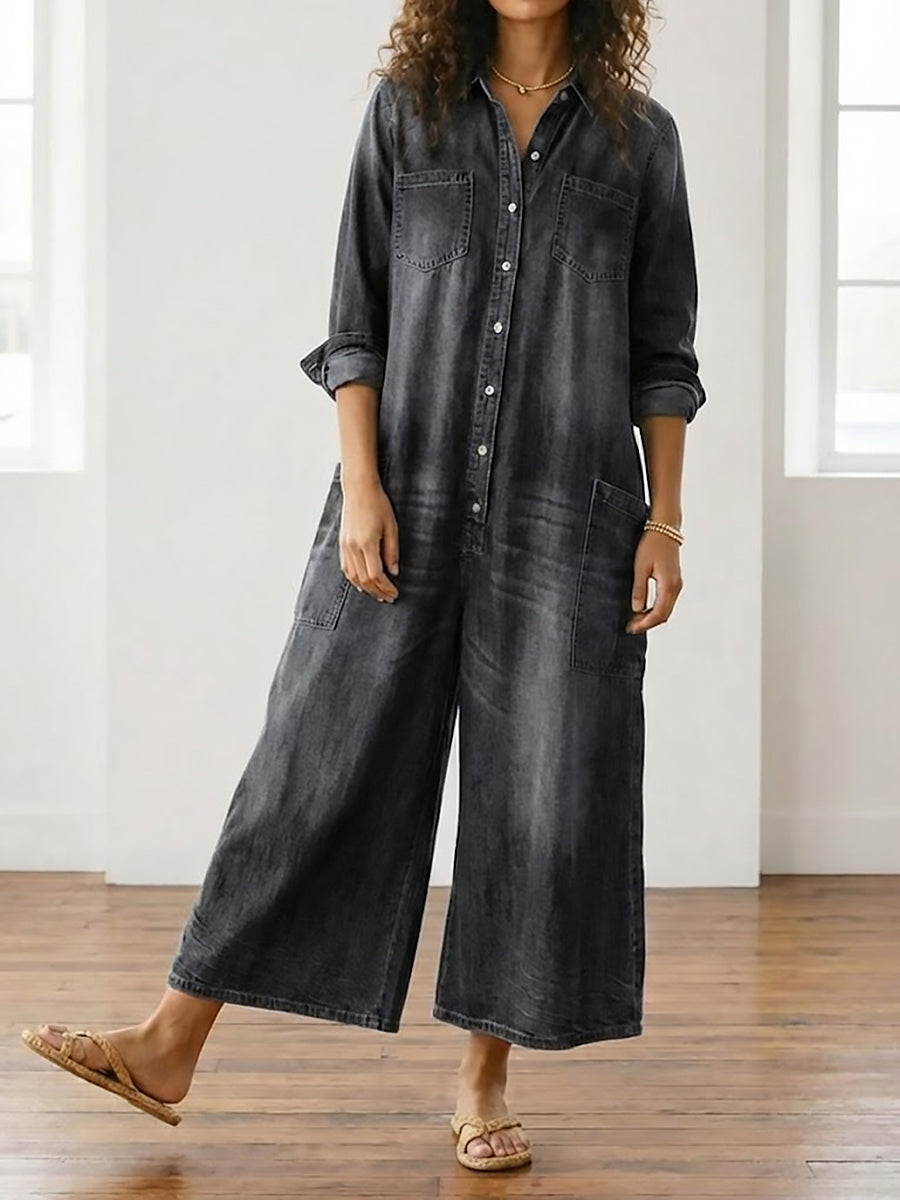 PV16 - Mono Vintage en Denim Suave Lavado con Botones