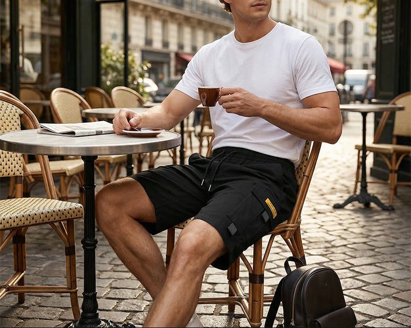 Matias -Shorts cargo casual para hombre con cordón – bolsillos multifuncionales prácticos, costuras reforzadas y corte holgado