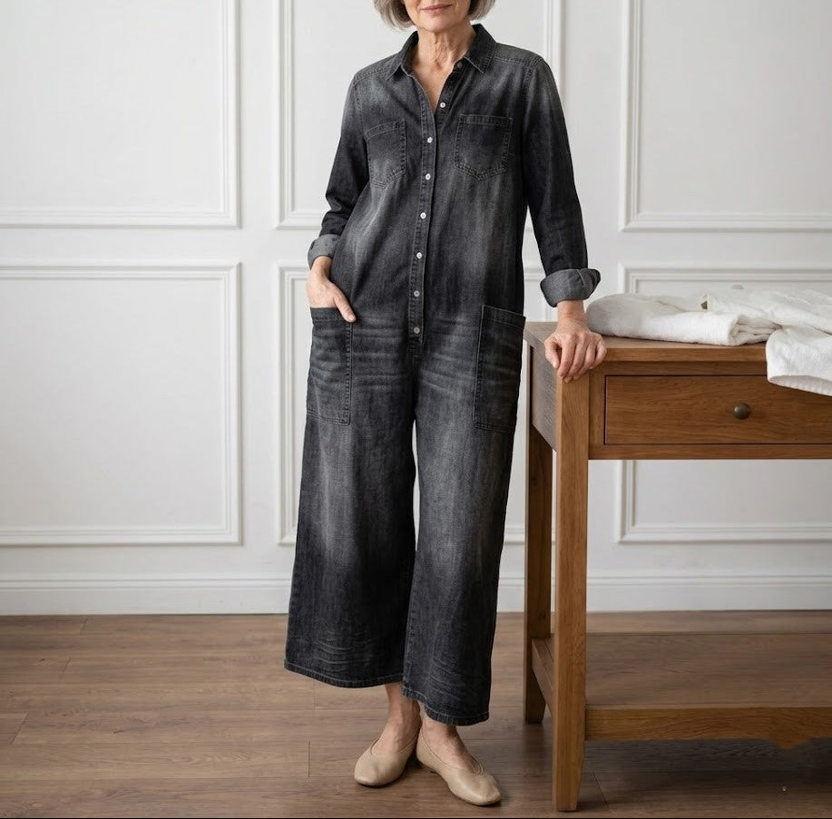 PV16 - Mono Vintage en Denim Suave Lavado con Botones