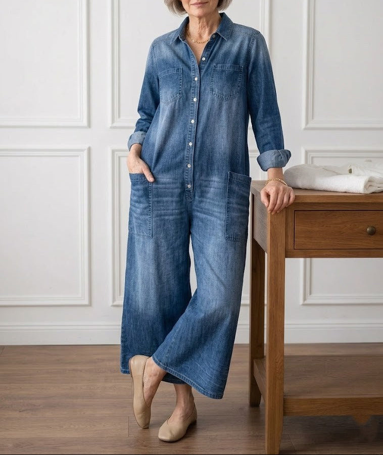 PV16 - Mono Vintage en Denim Suave Lavado con Botones